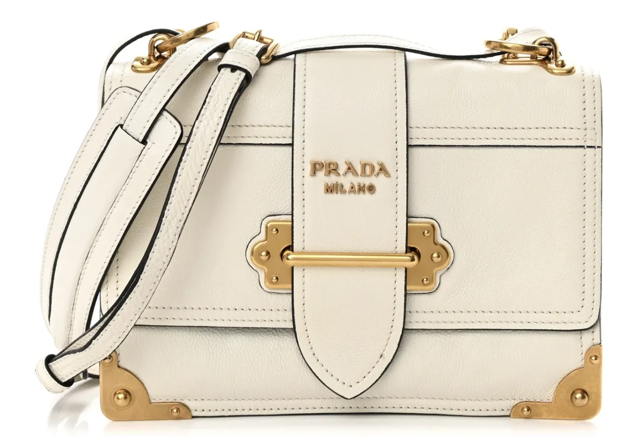 PRADA GLACE CALFSKIN LARGE SOFT CAHIER BAG WHITE