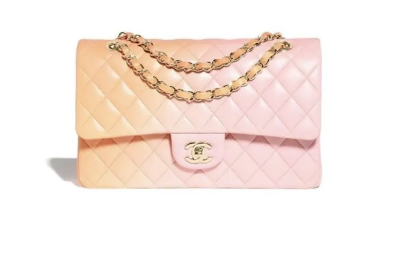 Chanel Bolso Clasico Rosa y Naranja herraje dorado
